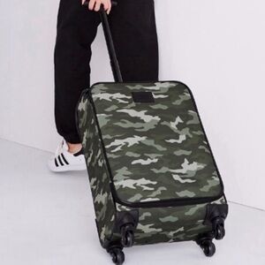 Victoria’s Secret PINK Logo Wheelie Carry On Travel Luggage Suitcase Camo Green